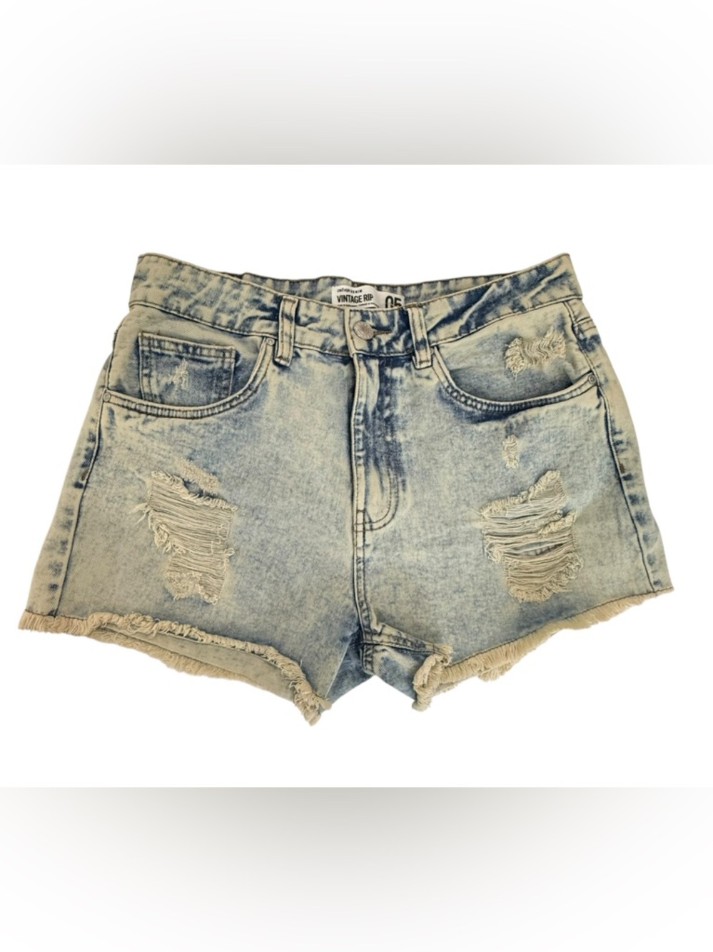 Refuge High Rise Ripped Festival Denim Acid wash Shorts - Vintage Rip Size 5